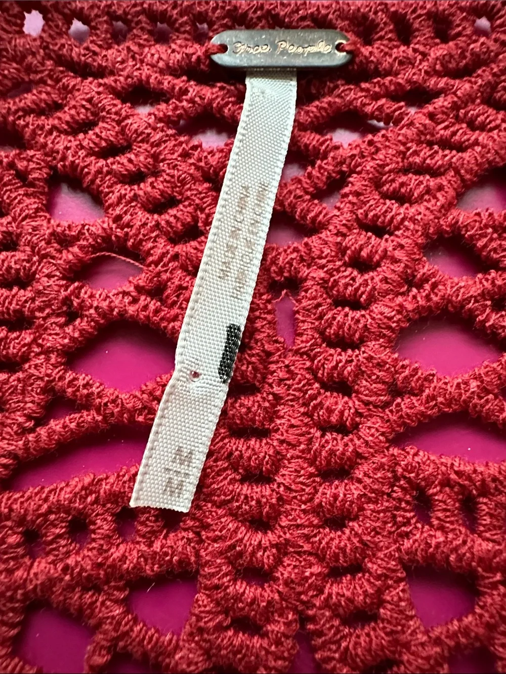 Free People Deep Red Crochet V-Neck Peplum Blouse